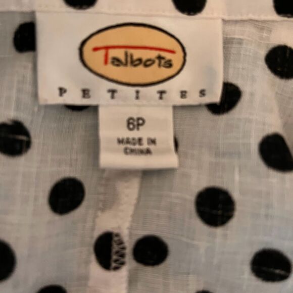 Talbots Petites Shacket 6P White Black Polka Dots 100% Linen Business Casual - Picture 5 of 8